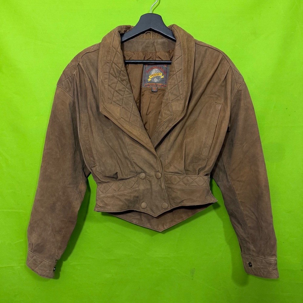 Adventure Bound Originals Brown Leather Quilted Bomber Jacket Vintage 80s Small